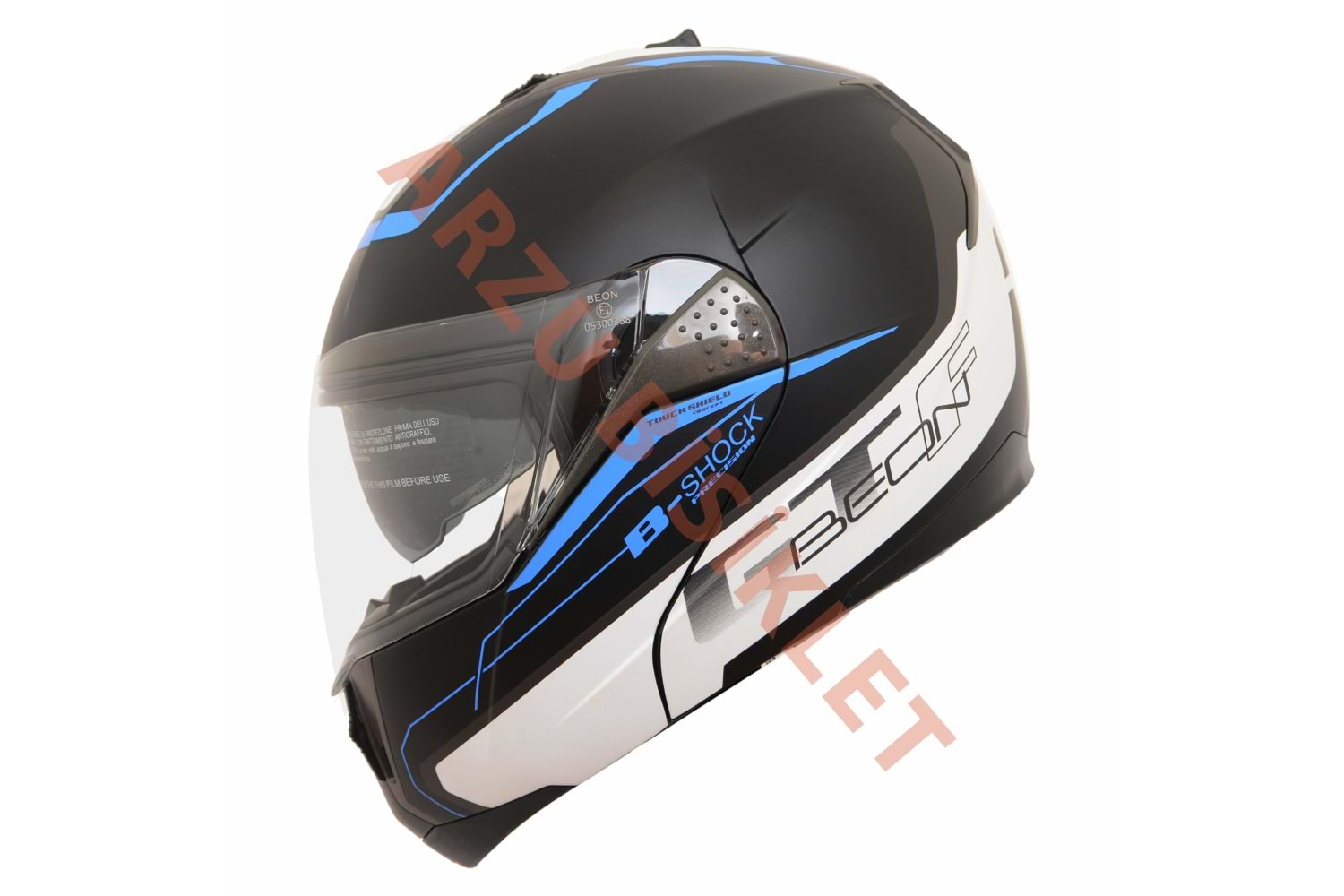 BEON ÇENE AÇILIR VİZÖRLÜ KASK SİYAH - MAVİ XL BEDEN