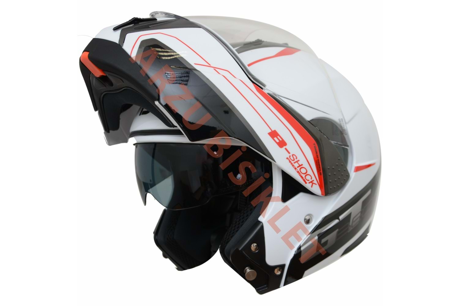 BEON ÇENE AÇILIR VİZÖRLÜ KASK BEYAZ - KIRMIZI L BEDEN