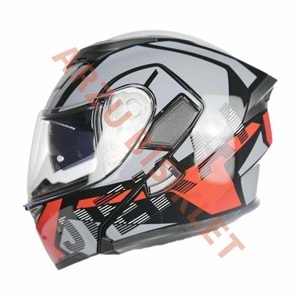 KC ÇENE AÇILIR VİZÖRLÜ KASK SİYAH - KIRMIZI - GRİ L BEDEN