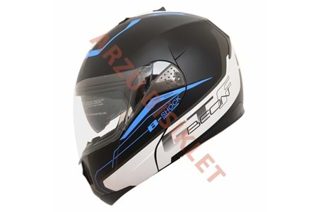 BEON ÇENE AÇILIR VİZÖRLÜ KASK SİYAH - MAVİ XL BEDEN