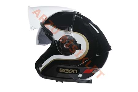 BEON- ÇENESİZ VİZÖRLÜ YAZLIK KASK [B203] [SİYAH-BEYAZ-ALTIN] [XXL]