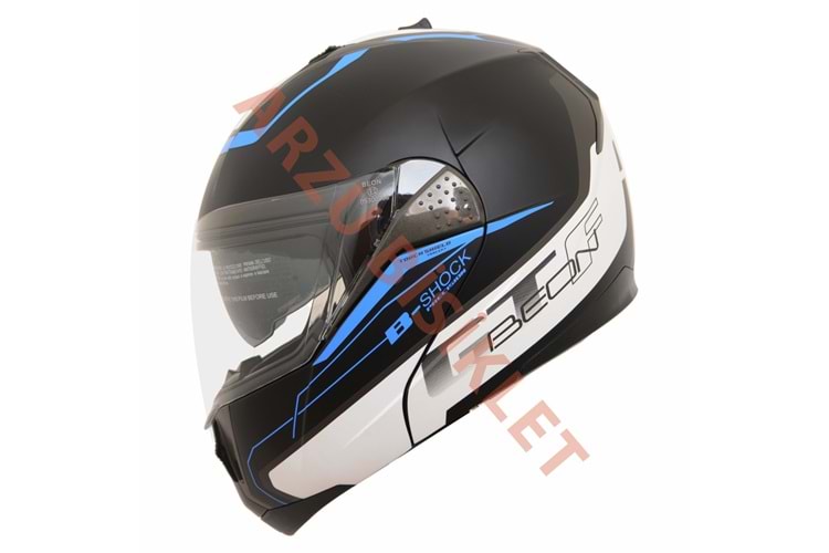 BEON ÇENE AÇILIR VİZÖRLÜ KASK SİYAH - MAVİ XL BEDEN