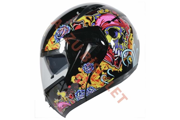 VRT - ÇENE AÇILIR VİZÖRLÜ KASK [MD-808] [KURU KAFA - ATEŞ] [S]