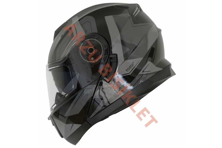 BLACKLION - ÇENE AÇILIR VİZÖRLÜ KASK [LION-160E] [SİYAH-GRİ] [S]