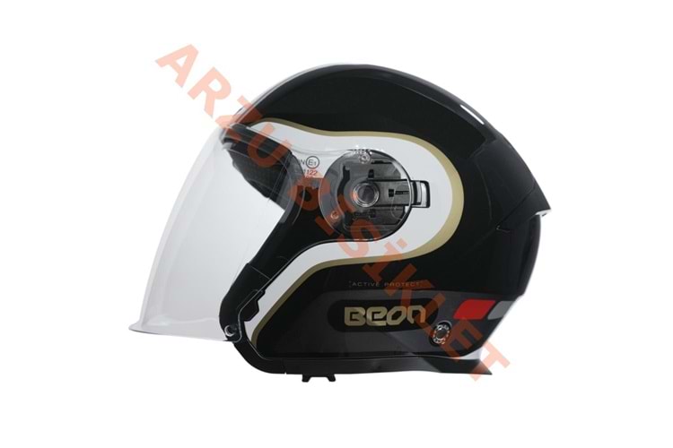 BEON- ÇENESİZ VİZÖRLÜ YAZLIK KASK [B203] [SİYAH-BEYAZ-ALTIN] [XXL]