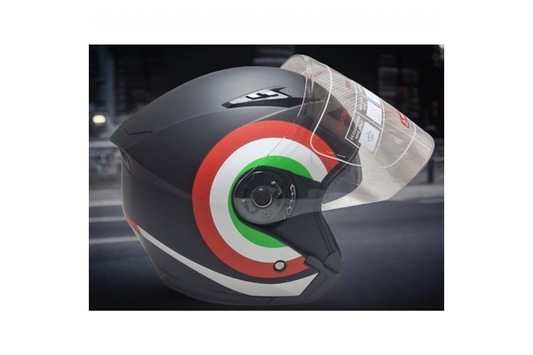 KASK ÇENESİZ SİYAH YUVARLAK ŞERİTLİ