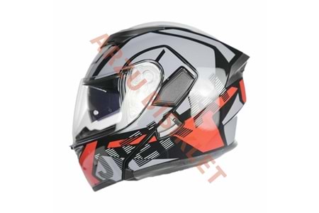 KC - ÇENE AÇILIR VİZÖRLÜ KASK [KC902] [SİYAH-KIRMIZI-GRİ] [M]