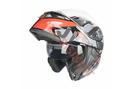 KC - ÇENE AÇILIR VİZÖRLÜ KASK [KC902] [SİYAH-KIRMIZI-GRİ] [XL]