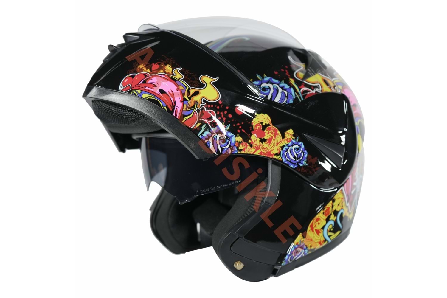 VRT - ÇENE AÇILIR VİZÖRLÜ KASK [MD-808] [KURU KAFA - ATEŞ] [S]