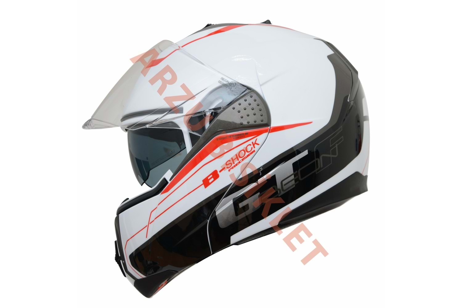 BEON ÇENE AÇILIR VİZÖRLÜ KASK BEYAZ - KIRMIZI L BEDEN