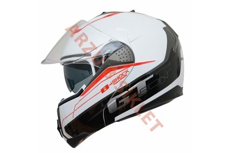 BEON ÇENE AÇILIR VİZÖRLÜ KASK BEYAZ - KIRMIZI L BEDEN