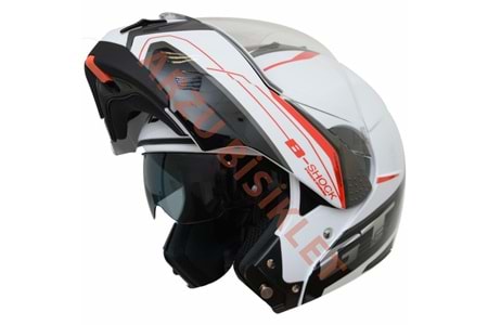 BEON ÇENE AÇILIR VİZÖRLÜ KASK BEYAZ - KIRMIZI L BEDEN