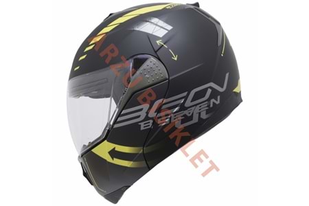 BEON ÇENE AÇILIR VİZÖRLÜ KASK SİYAH - SARI XL BEDEN