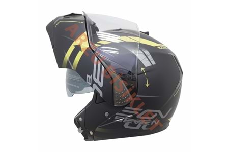 BEON ÇENE AÇILIR VİZÖRLÜ KASK SİYAH - SARI XL BEDEN