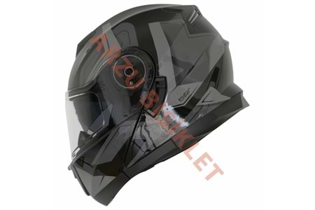 BLACKLION - ÇENE AÇILIR VİZÖRLÜ KASK [LION-160E] [SİYAH-GRİ] [S]