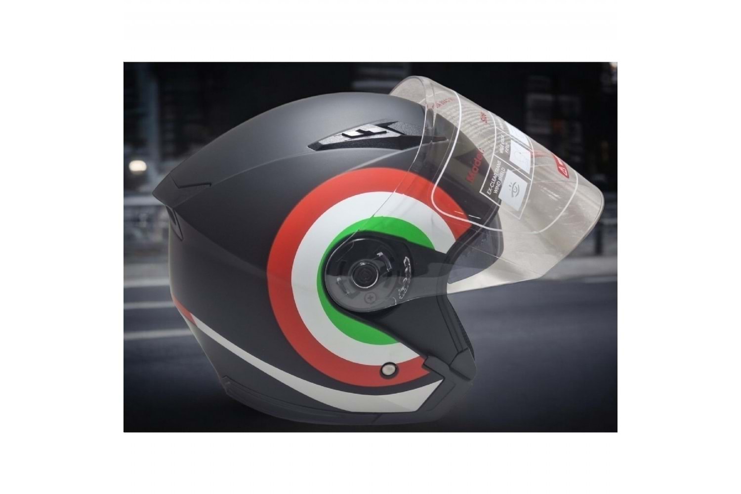 KASK ÇENESİZ SİYAH YUVARLAK ŞERİTLİ